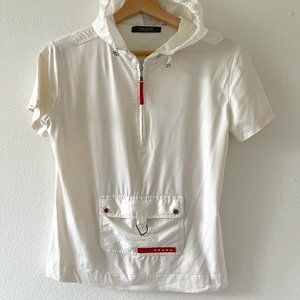 PRADA Hooded Short Sleeve Top with Half Zipper